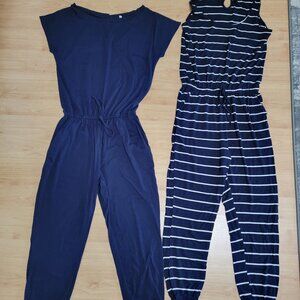 Two Jumpsuits Navy and Navy and White Stripes Size Small S